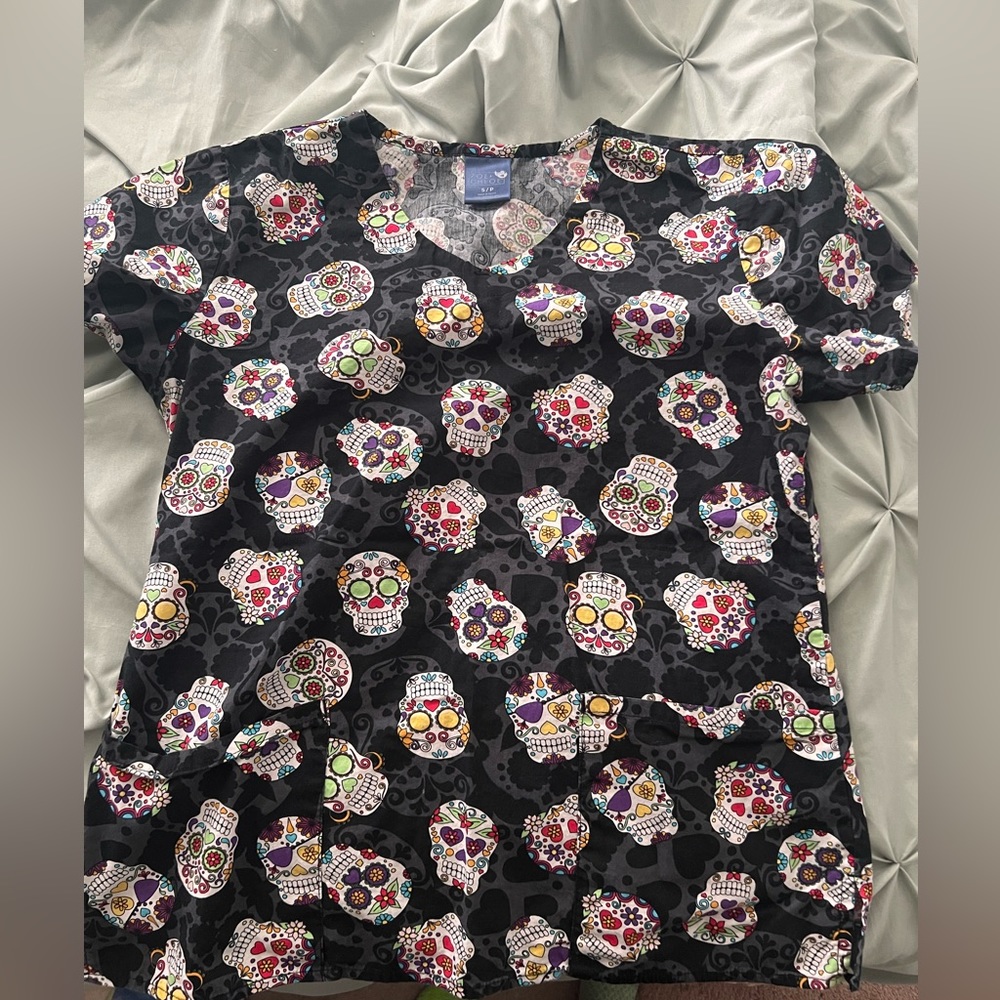 Zoe and Chloe sugar skull scrub top